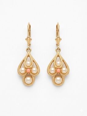 Avon Faux Pearl & Coral-Tone Dangle Earrings VINTAGE